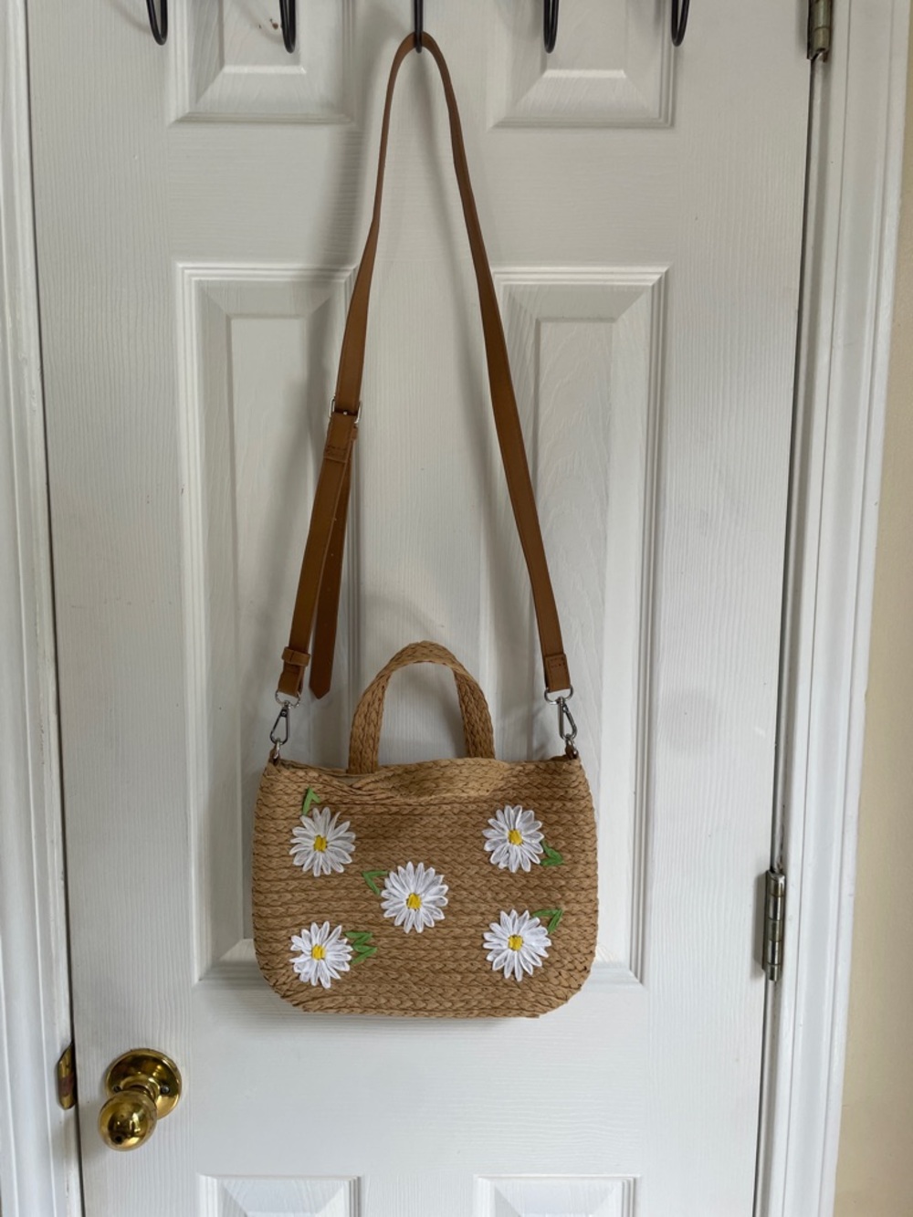 Boho Cottagecore Daisy Straw Crossbody Bag